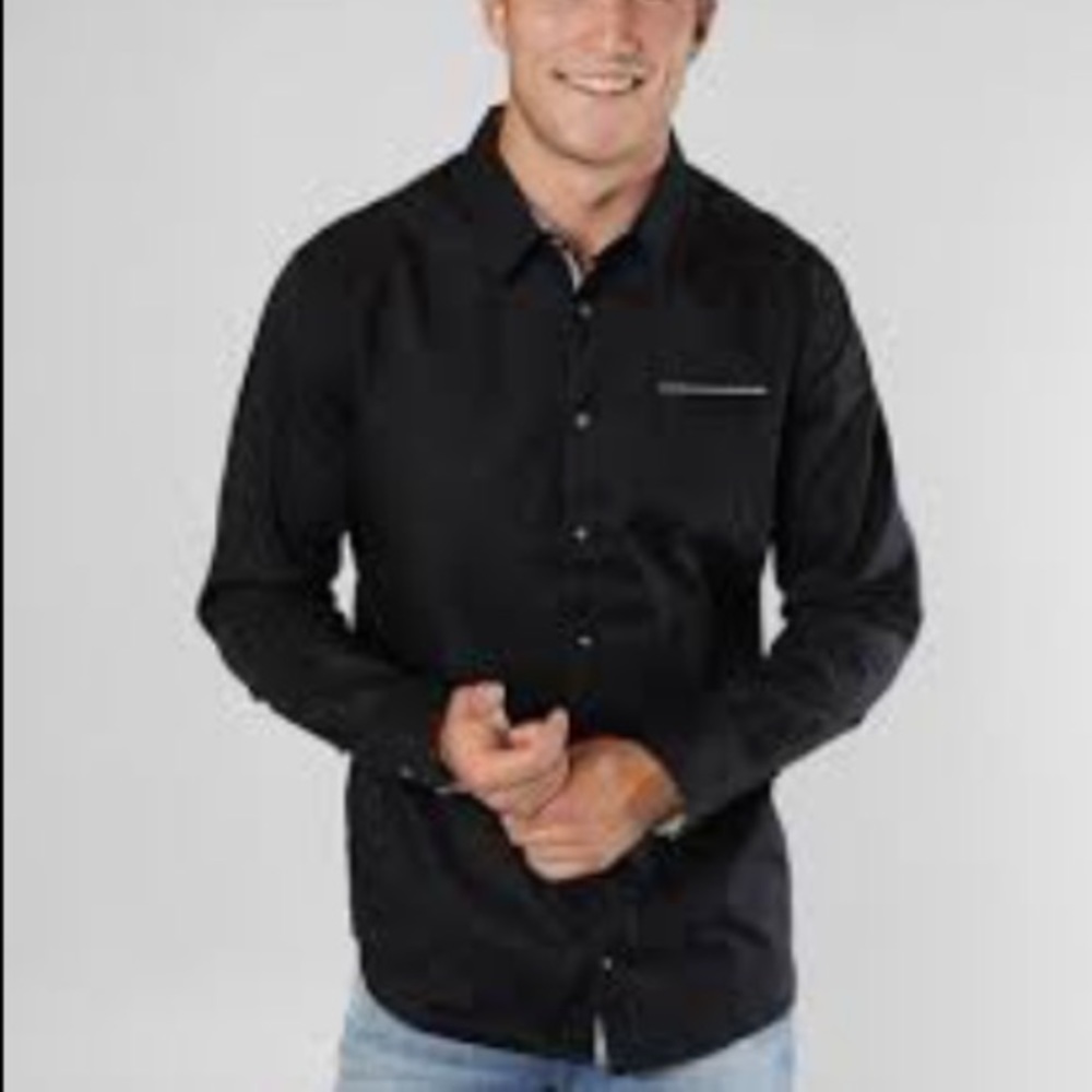 GUESS Mens Business Casual Classic Slim Black Shirt | M